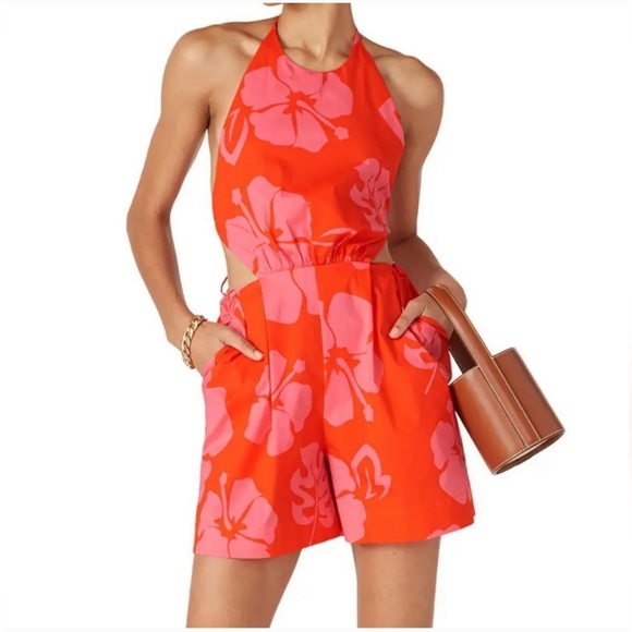 STAUD Georgia Tropical Romper Orange / Pink - Picture 2 of 9